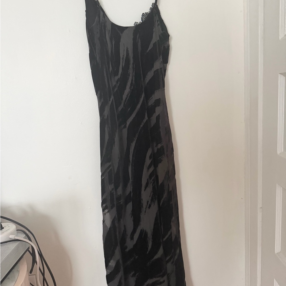 NWOT Anthropologie Black Slip Dress - Cowl Neck - Velvet Zebra Print - Picture 9 of 10